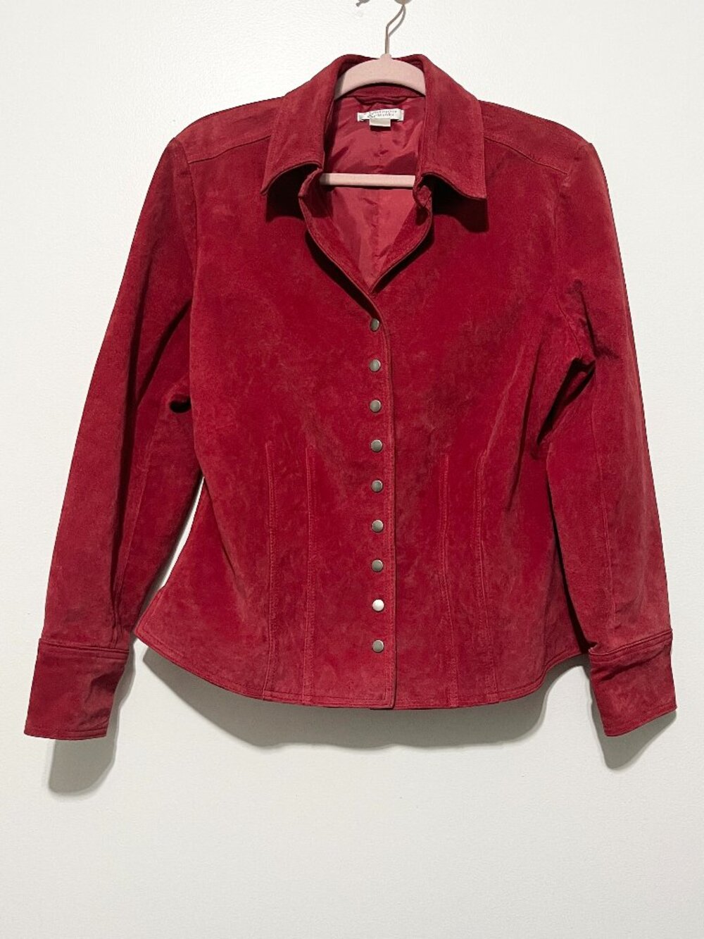 Christopher Banks Womens Suede Washable Pig Leather Jacket L Red Snap Western
